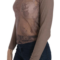 Brown Lace See Through Long Sleeve Top