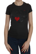 Black Hearts Print Short Sleeve Casual Shirt Top