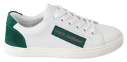 White Green Leather Low Top Sneakers Womens Shoes