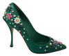 Green Floral Crystal Leather Pumps Shoes