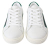 White Green Leather Low Top Sneakers Womens Shoes