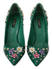 Green Floral Crystal Leather Pumps Shoes