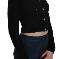 Black Button Embellish Crop Cardigan Sweater