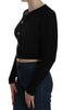 Black Button Embellish Crop Cardigan Sweater