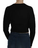 Black Button Embellish Crop Cardigan Sweater