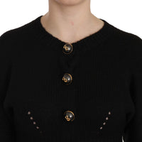 Black Button Embellish Crop Cardigan Sweater