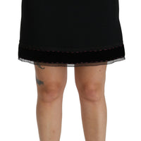 Black A-line High Waist Mini Viscose  Skirt