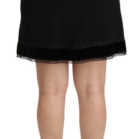 Black A-line High Waist Mini Viscose  Skirt