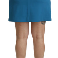 Blue Embellished High Waist Mini Wool Skirt