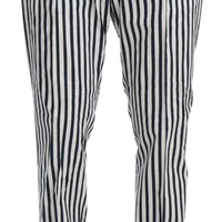 White Blue Striped Casual Trouser Cotton Pants