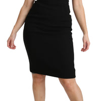 Black Pencil Cut High Waist Wool Skirt