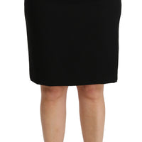 Black Pencil Cut High Waist Wool Skirt