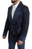 Blue Floral Jacquard Belted Robe Coat Blazer
