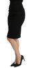 Black Pencil Cut High Waist Wool Skirt