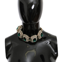 Green Crystal STRASS Motive Gold Brass Pearl  Necklace