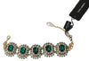 Green Crystal STRASS Motive Gold Brass Pearl  Necklace