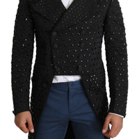 Black Studded Double Breasted Tailcoat Blazer
