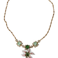 White LILIUM Gold Brass Green Crystal Charm Statement Necklace