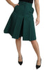 Green Pleated A-line High Waist Cotton  Skirt