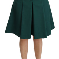 Green Pleated A-line High Waist Cotton  Skirt