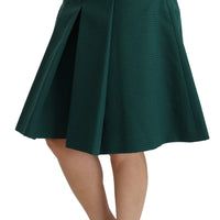 Green Pleated A-line High Waist Cotton  Skirt