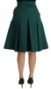 Green Pleated A-line High Waist Cotton  Skirt