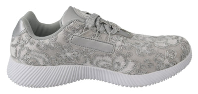 Silver Polyester Runner Joice Sneakers Shoes