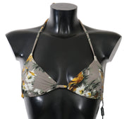 Gray Floral Print Beachwear Bikini Top