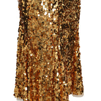 Gold Sequined Shiny High Waist Midi Skirt
