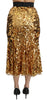 Gold Sequined Shiny High Waist Midi Skirt