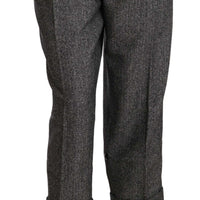 Gray Wool Pleated Cropped Trouser Pants