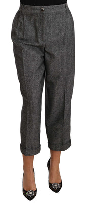 Gray Wool Pleated Cropped Trouser Pants