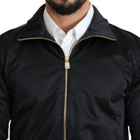 Black Stand Up Collar Bomber Coat Jacket