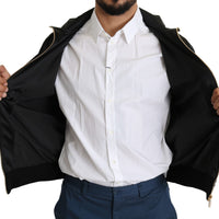 Black Stand Up Collar Bomber Coat Jacket