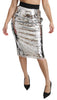 Silver Sequined Pencil Cut High Waist Skirt