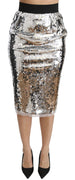 Silver Sequined Pencil Cut High Waist Skirt