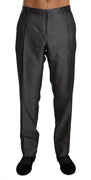 Gray Wool Silk Patterned Formal Trousers