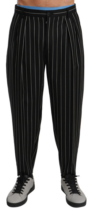 Black White Stripes Casual Trouser Wool Pants