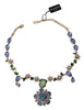 Blue Floral Crystal Charm Gold Chain Green Necklace