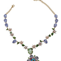 Green Blue Floral Crystal Charm Gold Chain Necklace