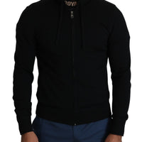 Black Full Zipper Hooded Cashmere Sweater