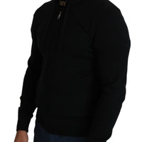 Black Full Zipper Hooded Cashmere Sweater