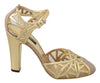 Gold Leather Ankle Strap Sandals Shoes