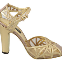 Gold Leather Ankle Strap Sandals Shoes