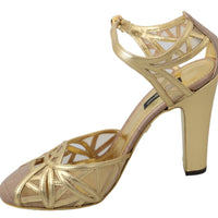 Gold Leather Ankle Strap Sandals Shoes