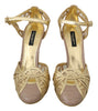 Gold Leather Ankle Strap Sandals Shoes