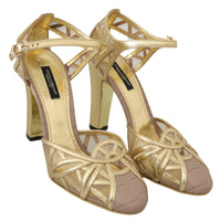 Gold Leather Ankle Strap Sandals Shoes