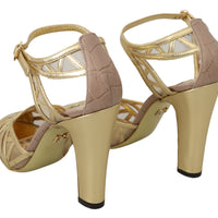 Gold Leather Ankle Strap Sandals Shoes