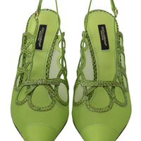 Green Slim High Heels Slingbacks Leather Shoes