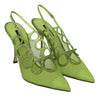 Green Slim High Heels Slingbacks Leather Shoes